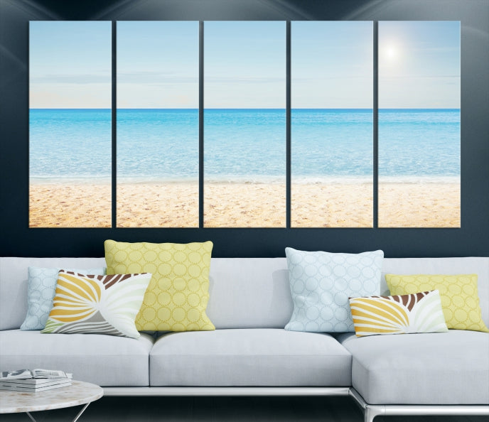 Blue Beach and Sea Wall Art Canvas Print