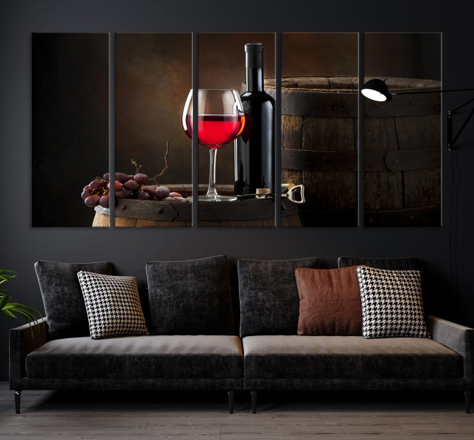 Vin rouge et bouteille Impression sur toile