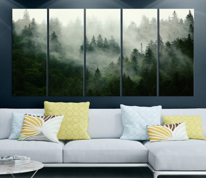 Lienzo decorativo para pared grande con bosque verde