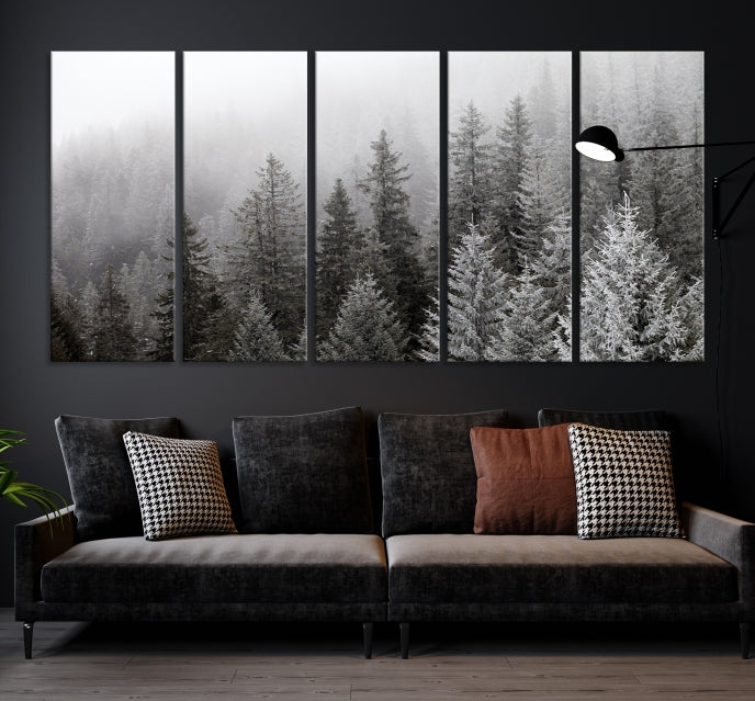 Big Foggy Forest and Misty Trees Forest Wall Art Canvas Print