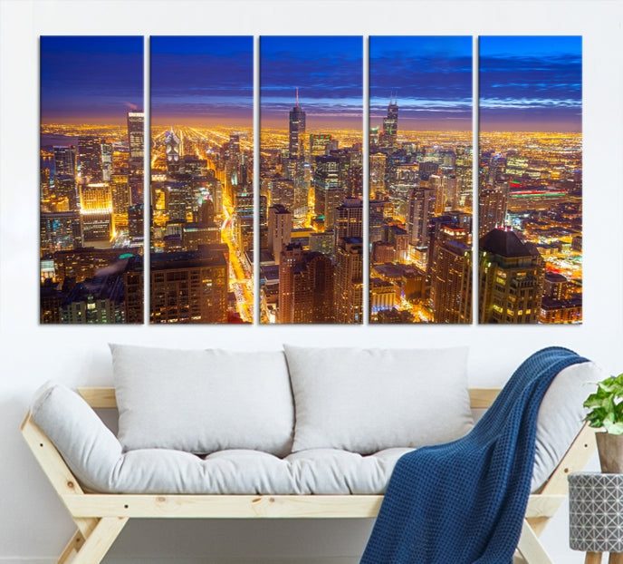 Chicago Wall Art Canvas Print Chicago City Night Canvas Print