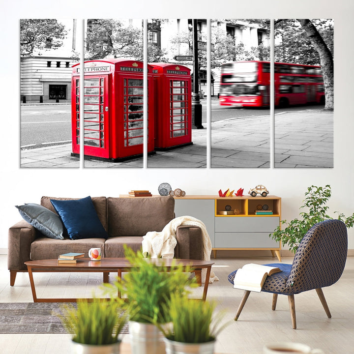 London Red Bus and Phone Club Wall Art, Red Bus Red Telephone Club, London Night Canvas Print