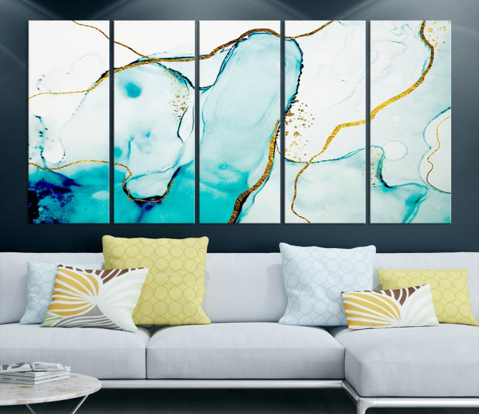 Turquoise Marble Fluid Effect Wall Art Abstract Canvas Wall Art Print