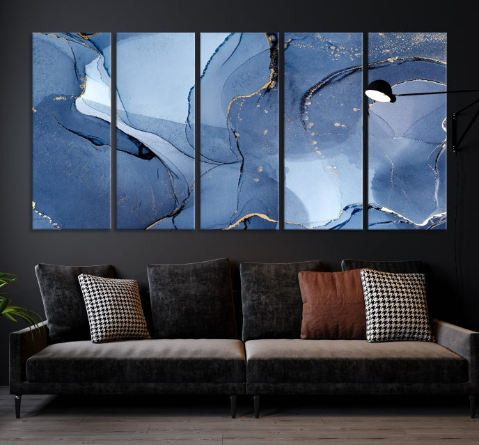 Blue Color Marble Fluid Effect Wall Art Abstract Canvas Wall Art Print