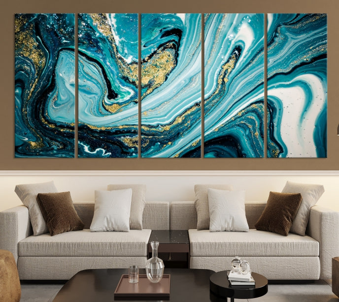 Turquoise Marble Fluid Effect Wall Art Abstract Canvas Wall Art Print