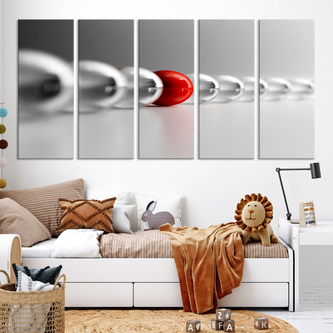 Art mural Boule rouge en boules grises Impression sur toile Art mural Noir Blanc Art différent