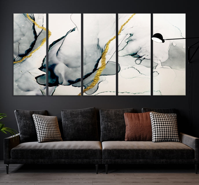 Gray Marble Fluid Effect Wall Art Abstract Canvas Wall Art Print