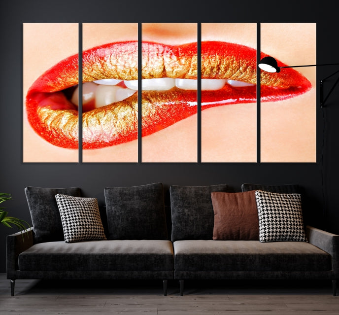 Red Lip Bite Canvas Print