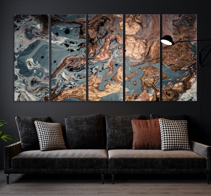 Green and Brown Gold Marble Fluid Wall Art Abstract Canvas Wall Art Print