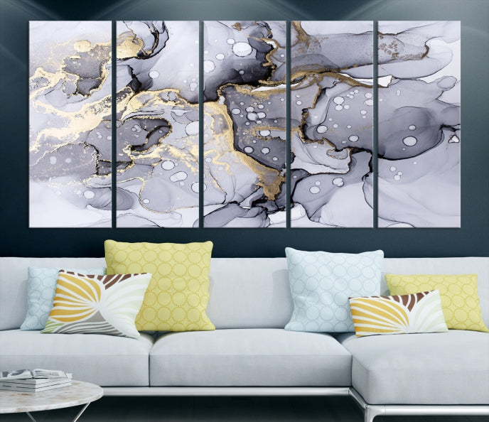 Gray Marble Fluid Effect Wall Art Abstract Canvas Wall Art Print