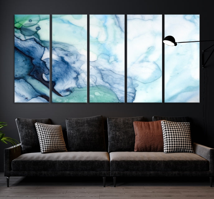 Blue and Green Marble Fluid Effect Wall Art Abstract Canvas Wall Art Print