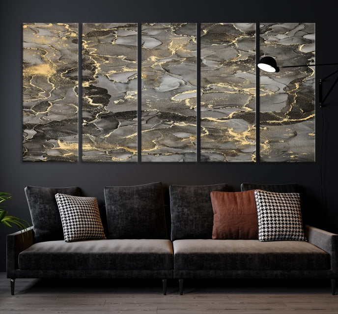 Brown Yellow Marble Fluid Effect Wall Art Abstract Canvas Wall Art Print