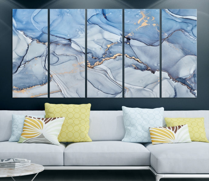 Ice Blue Marble Fluid Effect Wall Art Abstract Canvas Wall Art Print