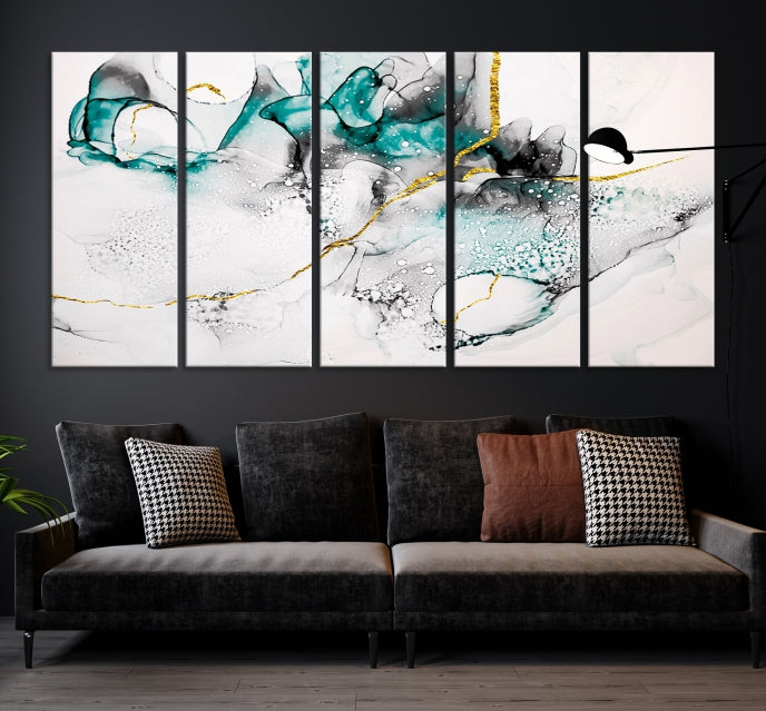 Green Marble Fluid Effect Wall Art Abstract Canvas Wall Art Print