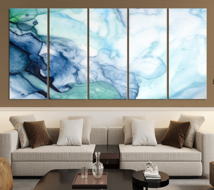 Blue and Green Marble Fluid Effect Wall Art Abstract Canvas Wall Art Print