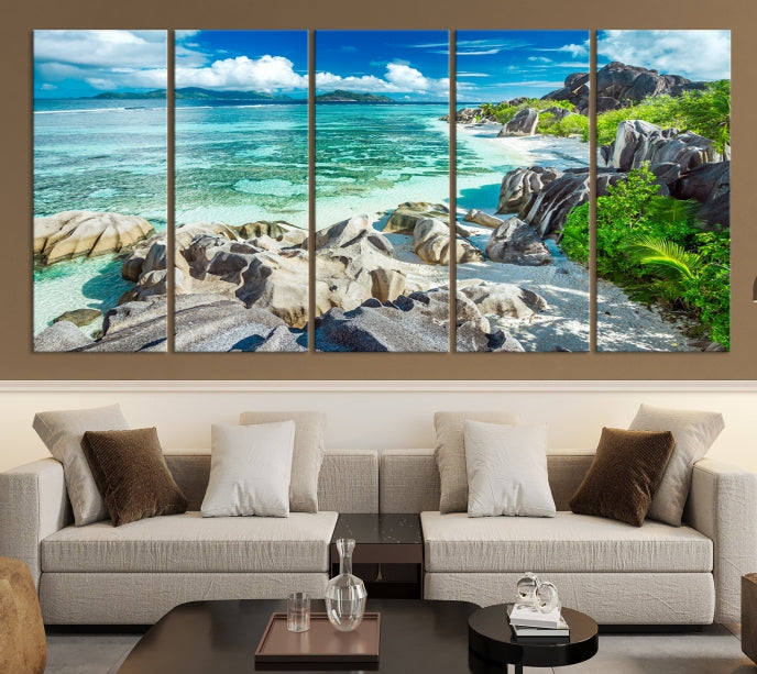 Île des Seychelles et art mural sur la plage Impression sur toile