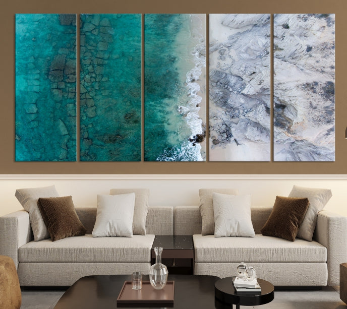 Green Aerial Ocean Wall Art Canvas Print