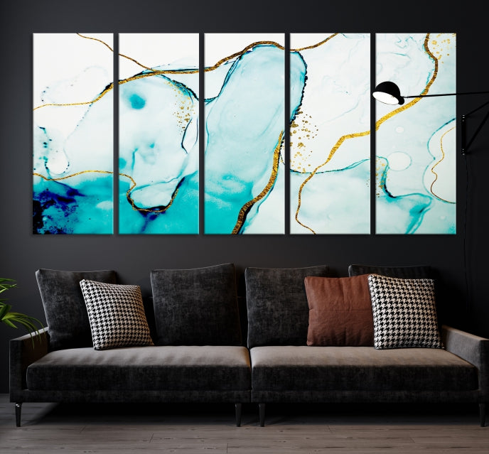 Turquoise Marble Fluid Effect Wall Art Abstract Canvas Wall Art Print