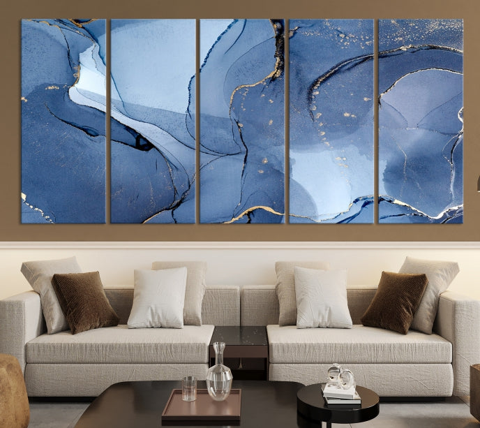 Blue Color Marble Fluid Effect Wall Art Abstract Canvas Wall Art Print