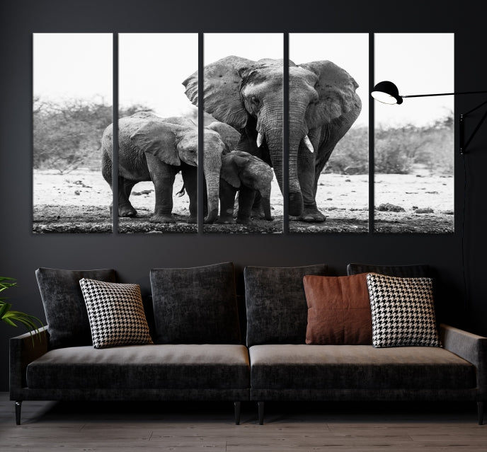 Lienzo decorativo para pared grande con familia de elefantes en África