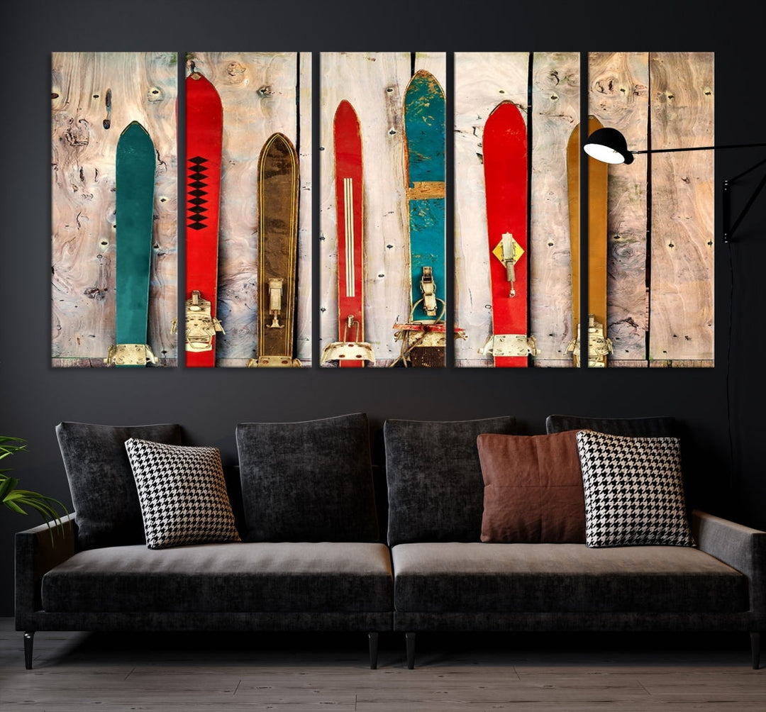 Wooden Rustic Old Skis Wall Art Canvas Print