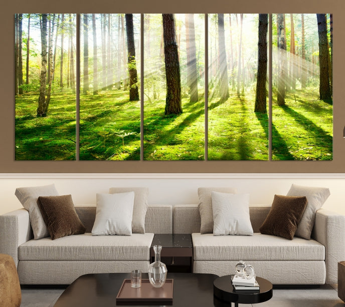 Lienzo decorativo para pared grande con bosque y sol