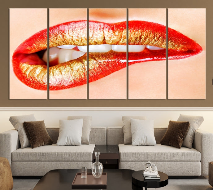 Red Lip Bite Canvas Print