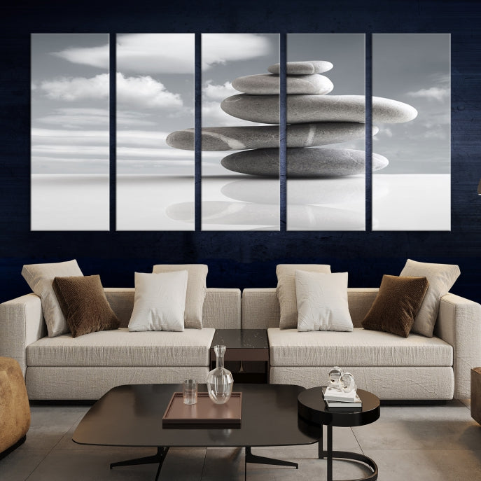 Still Life Black and White Zen Stones Wall Art Canvas Print