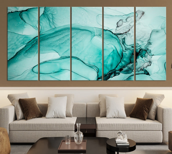 Green Marble Fluid Effect Wall Art Abstract Canvas Wall Art Print