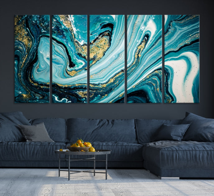 Turquoise Marble Fluid Effect Wall Art Abstract Canvas Wall Art Print