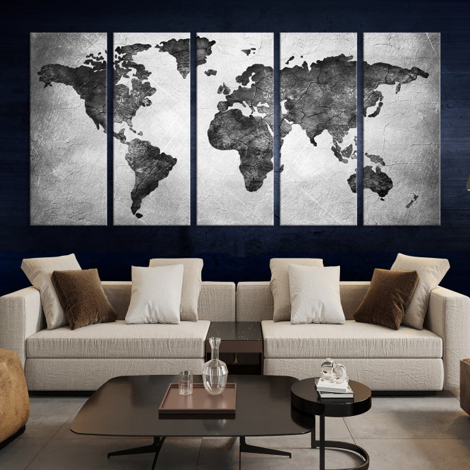 Black and Gray World Map Canvas Wall Art Print