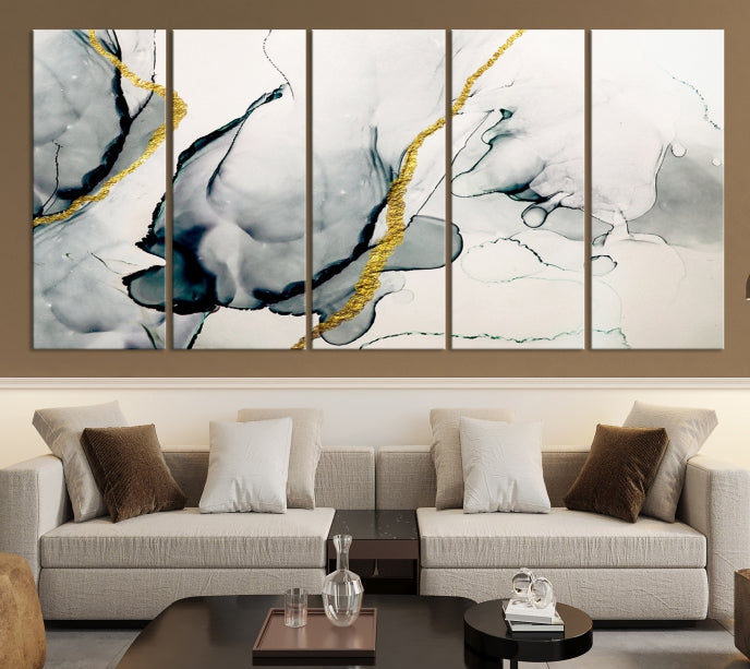 Gray Marble Fluid Effect Wall Art Abstract Canvas Wall Art Print