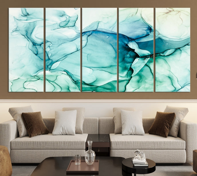 Turquoise Marble Fluid Effect Wall Art Abstract Canvas Wall Art Print