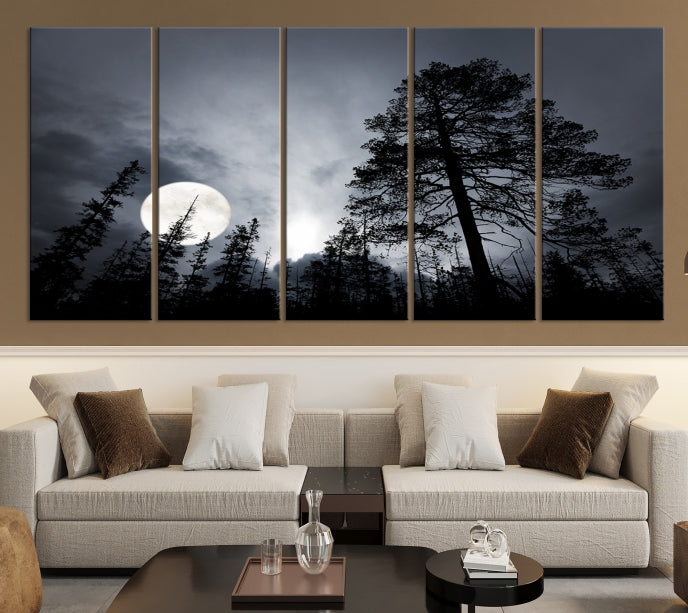 Impression sur toile d’art mural de lune et d’arbres