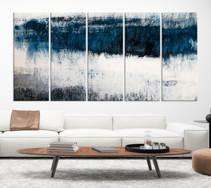 Impression d’art mural sur toile abstraite bleu marine et blanc