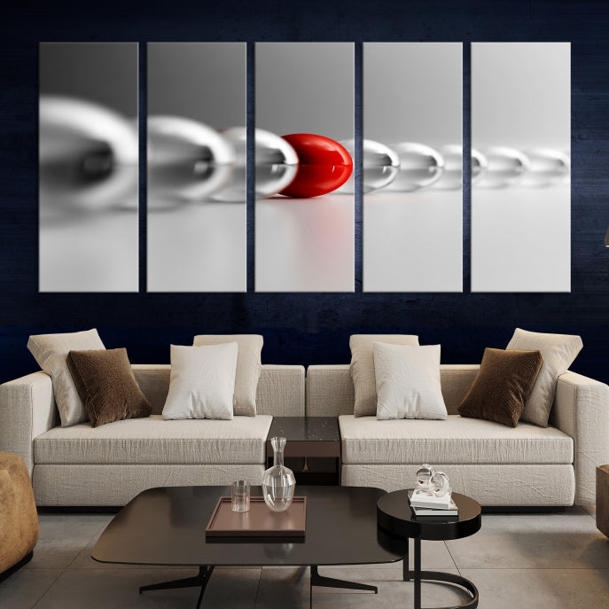 Art mural Boule rouge en boules grises Impression sur toile Art mural Noir Blanc Art différent