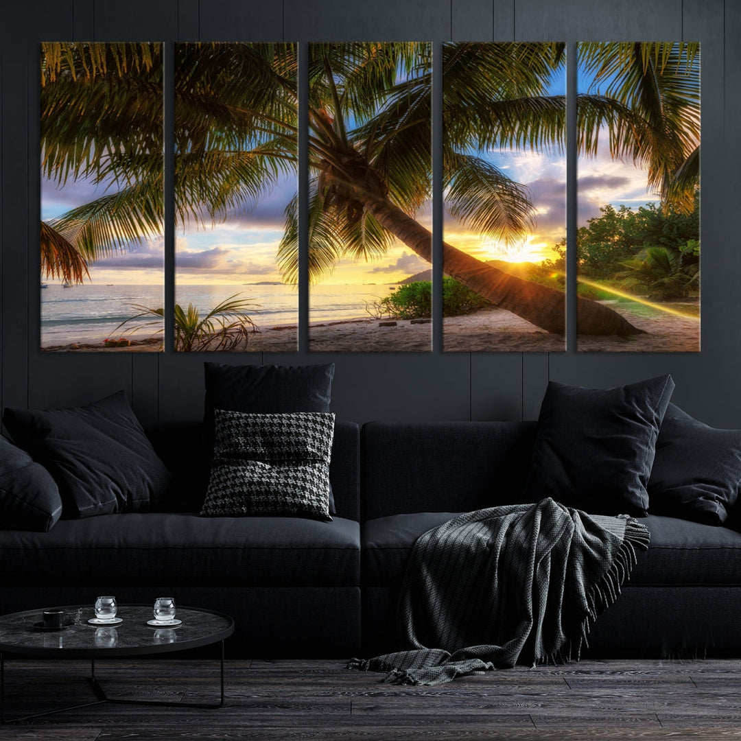 Impression sur toile d'art mural de coucher de soleil sur la plage d'une île tropicale