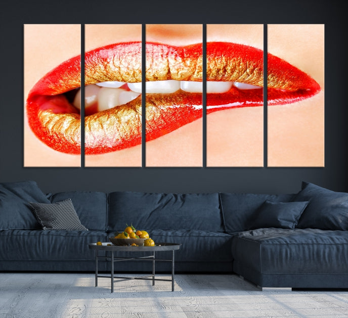 Red Lip Bite Canvas Print