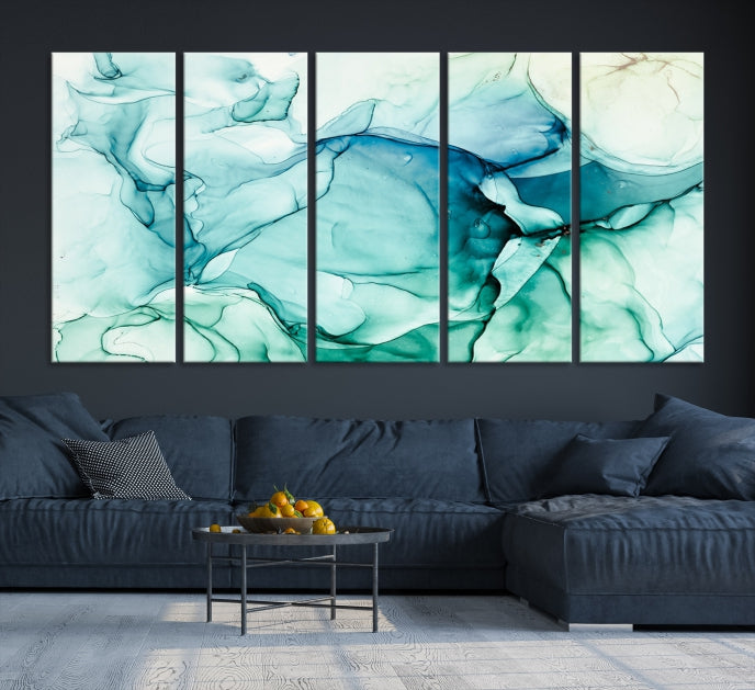 Turquoise Marble Fluid Effect Wall Art Abstract Canvas Wall Art Print