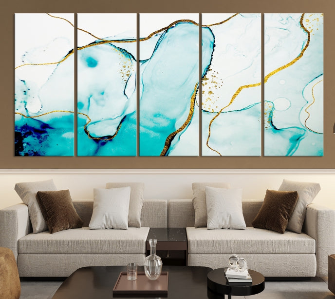 Turquoise Marble Fluid Effect Wall Art Abstract Canvas Wall Art Print