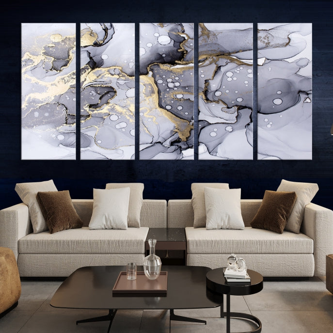 Gray Marble Fluid Effect Wall Art Abstract Canvas Wall Art Print