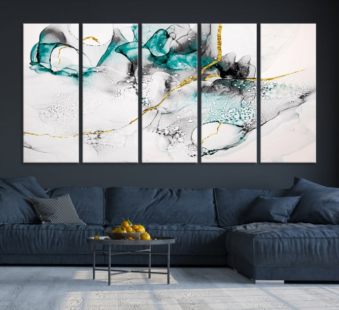 Green Marble Fluid Effect Wall Art Abstract Canvas Wall Art Print