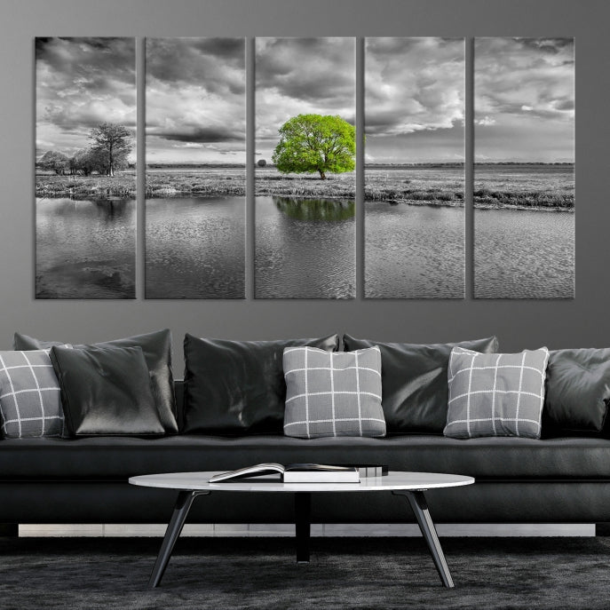 Pintura de paisaje de árbol en blanco y negro, arte de pared grande, árbol Lienzo