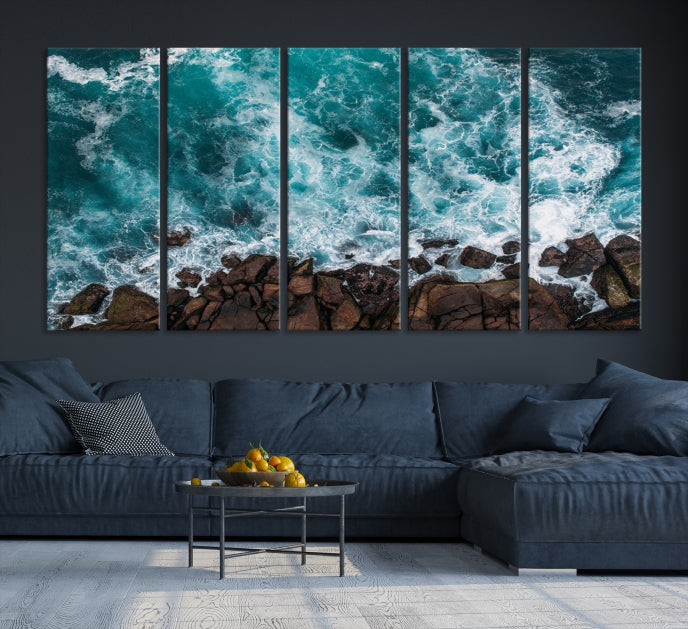 Aerial Ocean Waves Wall Art Canvas Print