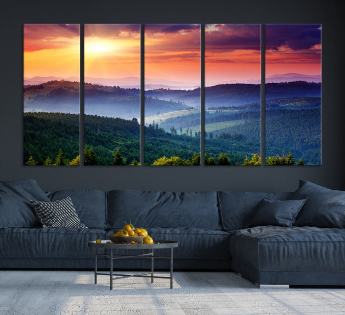 Impression sur toile d’art mural de montagne et de coucher du soleil