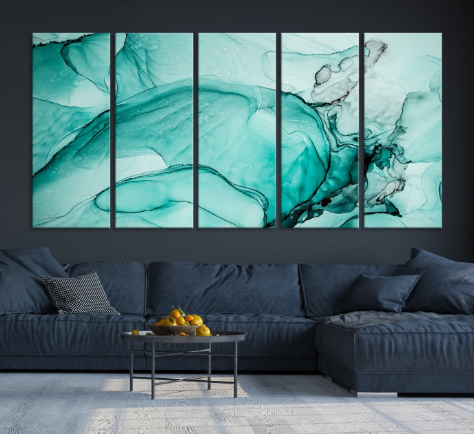 Green Marble Fluid Effect Wall Art Abstract Canvas Wall Art Print