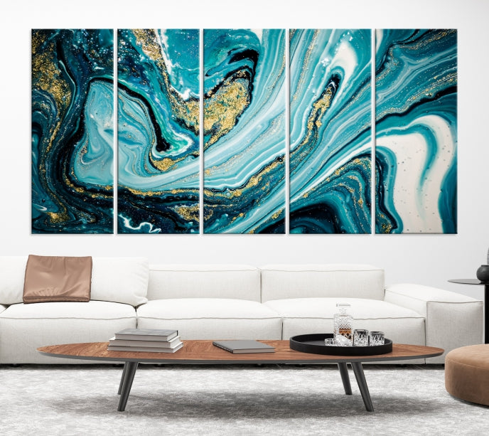 Turquoise Marble Fluid Effect Wall Art Abstract Canvas Wall Art Print