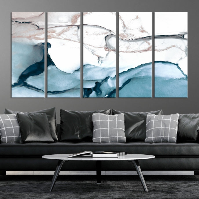 Blue and Rose Gold Marble Fluid Effect Wall Art Abstract Canvas Art Print