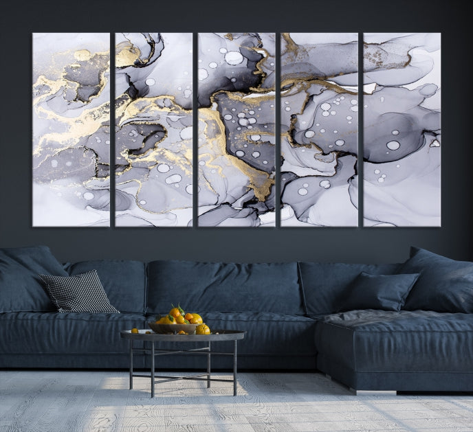 Gray Marble Fluid Effect Wall Art Abstract Canvas Wall Art Print