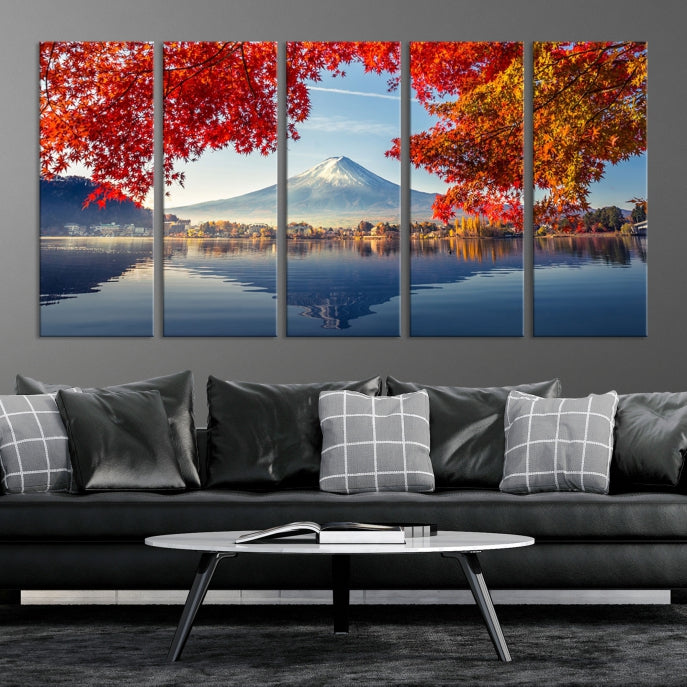 Monte Fuji lienzo pared arte Japón otoño paisaje gran pared arte montaña lienzo impresión